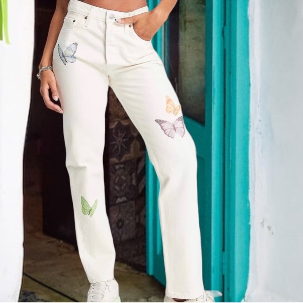 Levi’s Jeans Womens 25 501 High Rise Ivory Butterfly Button Fly Straight Leg
